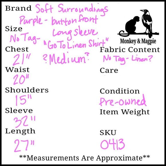 Soft Surroundings Women's "Go To Linen Shirt" Large ? Purple Button Front - Picture 8 of 8